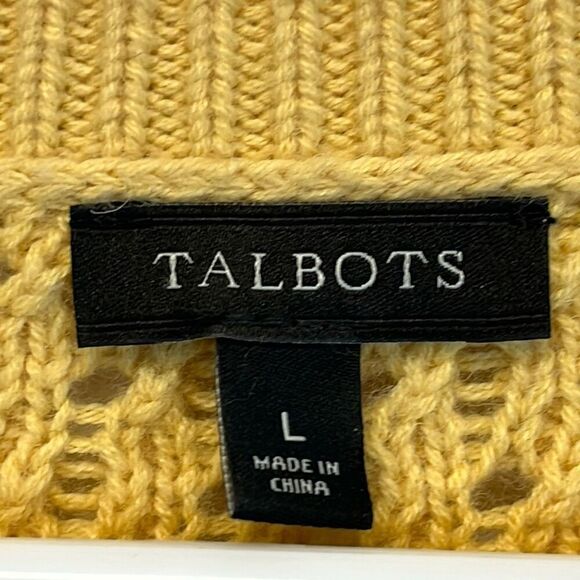 TALBOTS Sweater Women’s Large Yellow Lambswool Blend Open Knit Pullover Soft - Picture 5 of 12